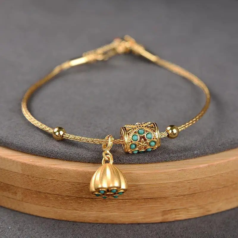 Gold Charm Beaded Adjustable Bracelet | Amelia Bellrose Jewellery