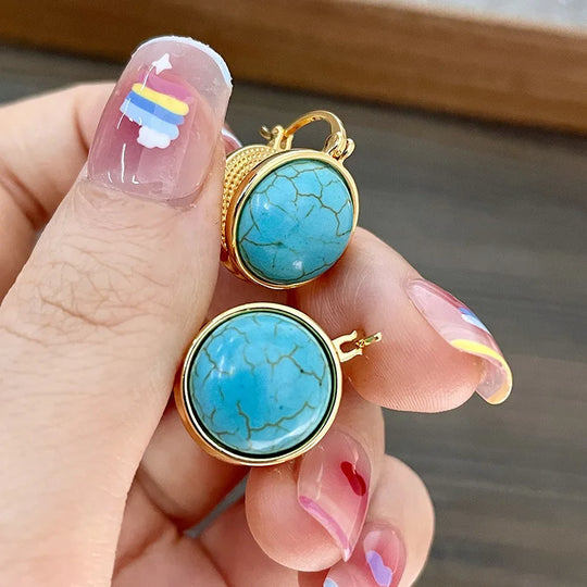 Turquoise Dome Gold Drop Earrings | Amelia Bellrose Jewellery