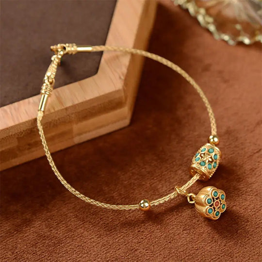 Gold Charm Beaded Adjustable Bracelet | Amelia Bellrose Jewellery