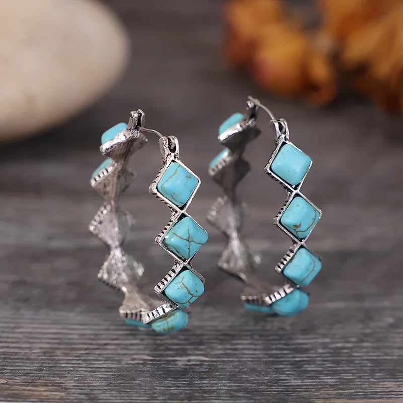 Turquoise Geometric Hoop Earrings | Amelia Bellrose Jewellery