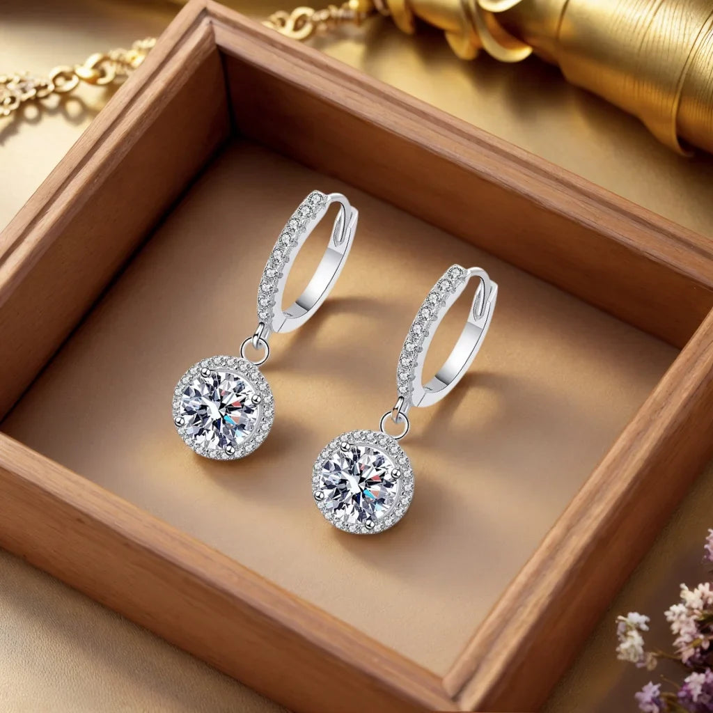 Crystal Halo Drop Hoop Earrings | Amelia Bellrose Jewellery