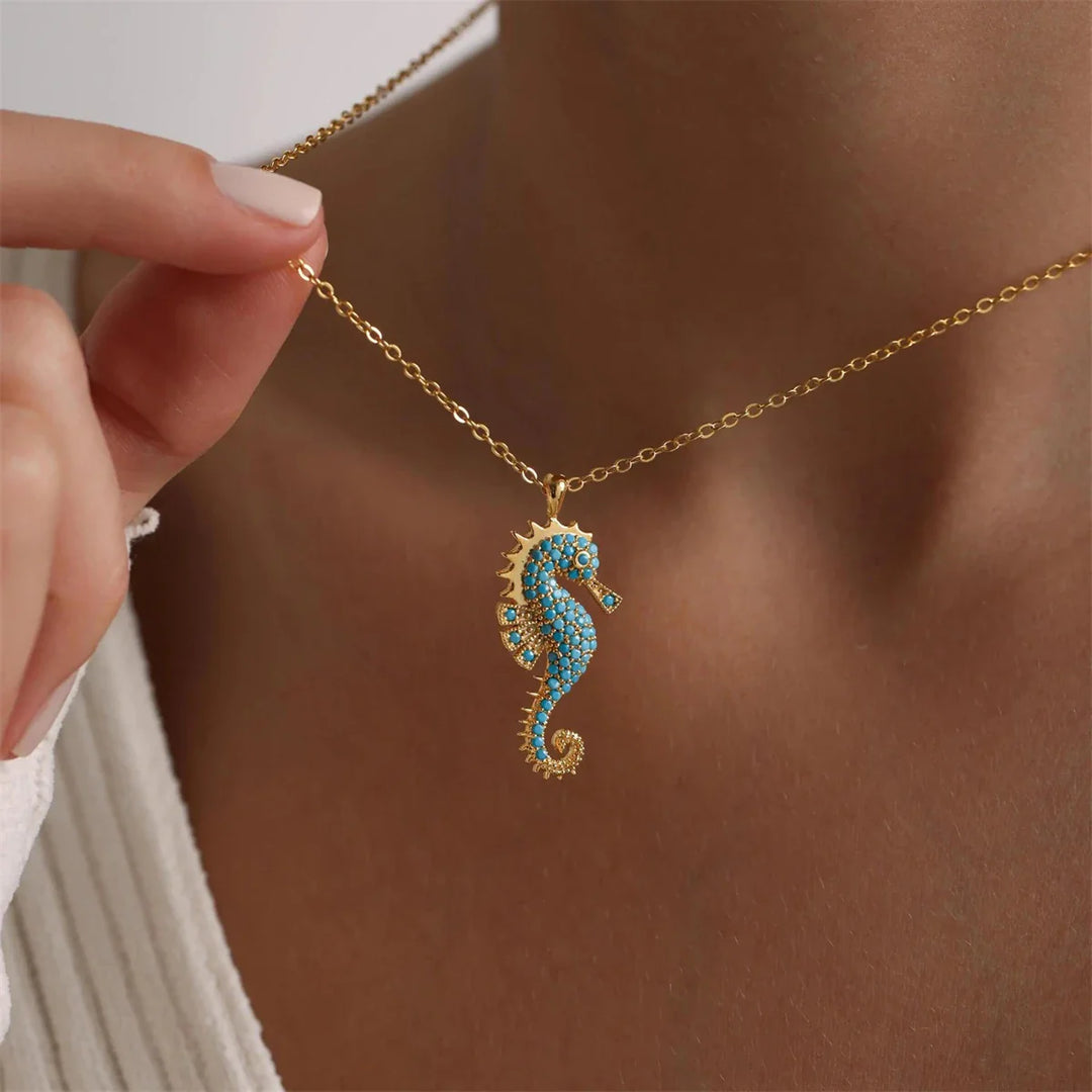 Blue Crystal Seahorse Pendant Necklace | Amelia Bellrose Jewellery