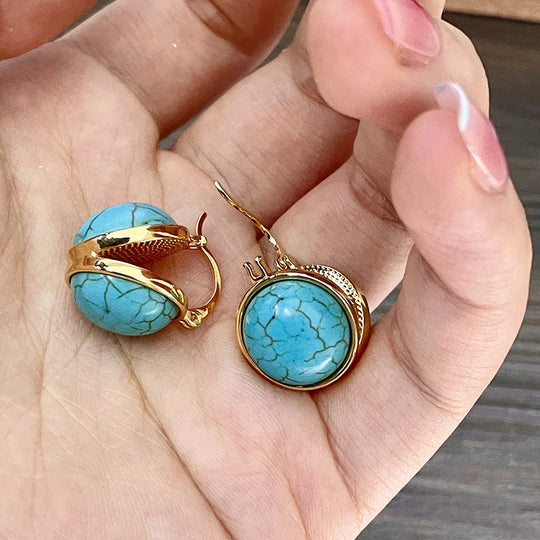 Turquoise Dome Gold Drop Earrings | Amelia Bellrose Jewellery