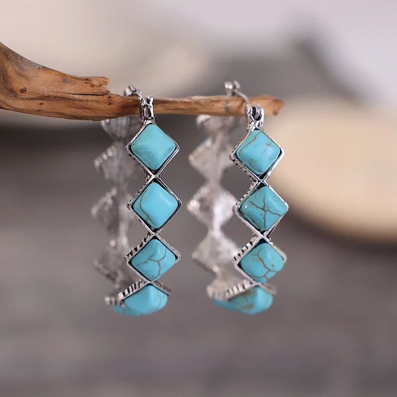 Turquoise Geometric Hoop Earrings | Amelia Bellrose Jewellery