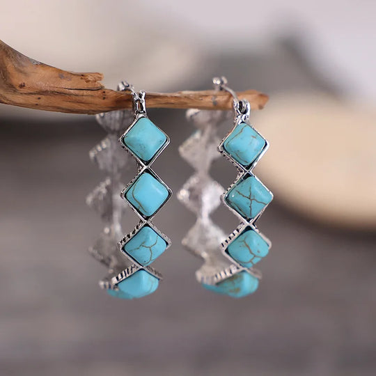 Turquoise Geometric Hoop Earrings | Amelia Bellrose Jewellery