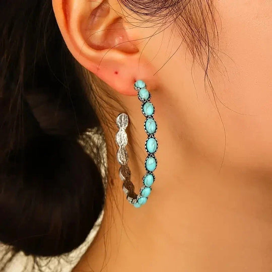 Turquoise Oval Statement Hoops | Amelia Bellrose Jewellery
