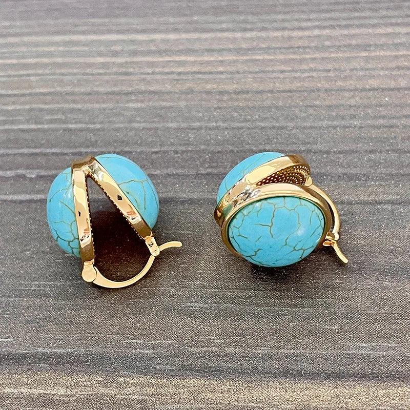 Turquoise Dome Gold Drop Earrings | Amelia Bellrose Jewellery