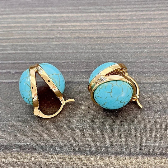 Turquoise Dome Gold Drop Earrings | Amelia Bellrose Jewellery
