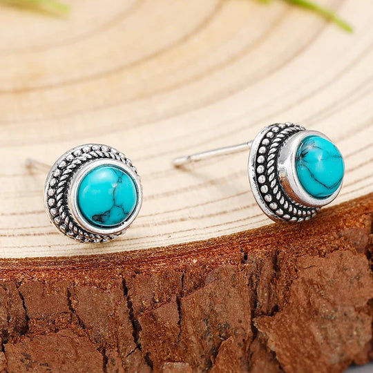 Turquoise Stone Vintage Stud Earrings | Amelia Bellrose Jewellery