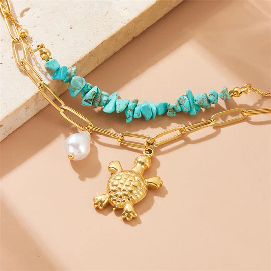 Turquoise Turtle Charm Necklace | Amelia Bellrose Jewellery