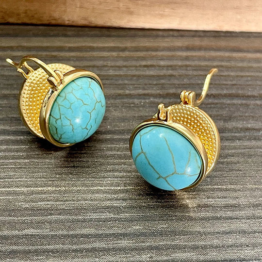 Turquoise Dome Gold Drop Earrings | Amelia Bellrose Jewellery