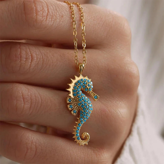 Blue Crystal Seahorse Pendant Necklace | Amelia Bellrose Jewellery