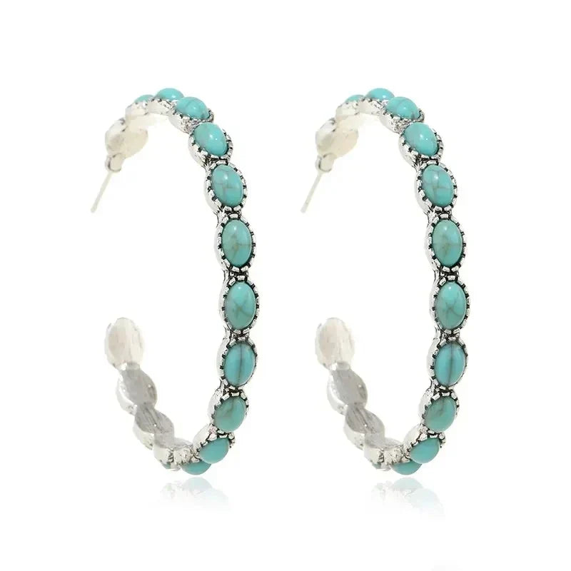 Turquoise Oval Statement Hoops | Amelia Bellrose Jewellery