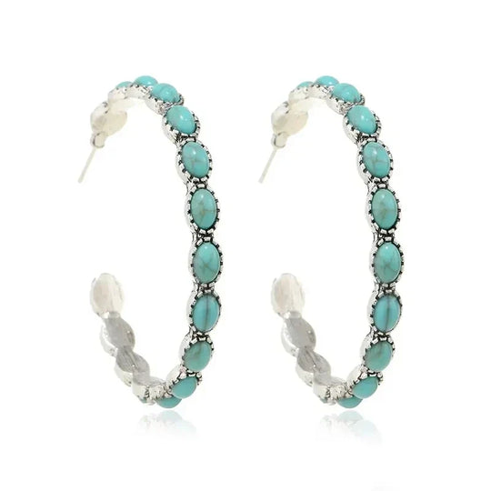 Turquoise Oval Statement Hoops | Amelia Bellrose Jewellery