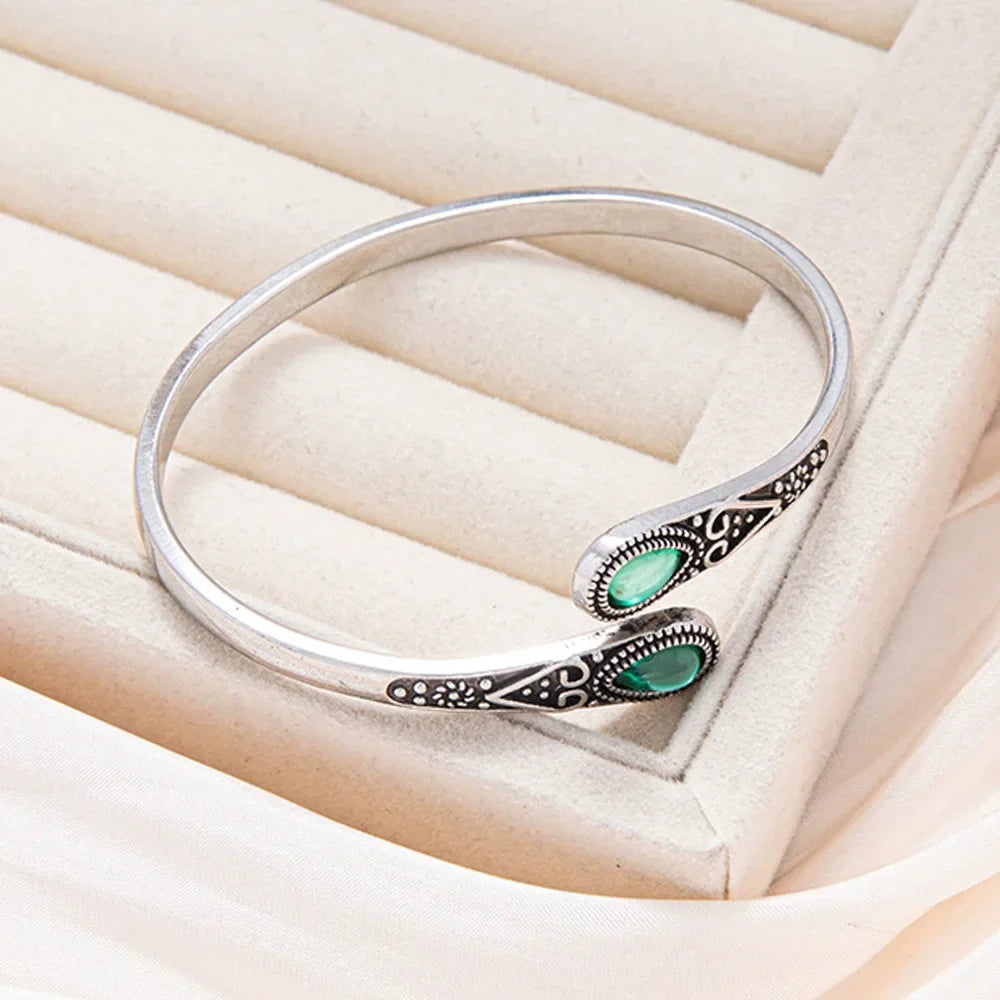 Green Stone Vintage Open Cuff Bracelet | Amelia Bellrose Jewellery