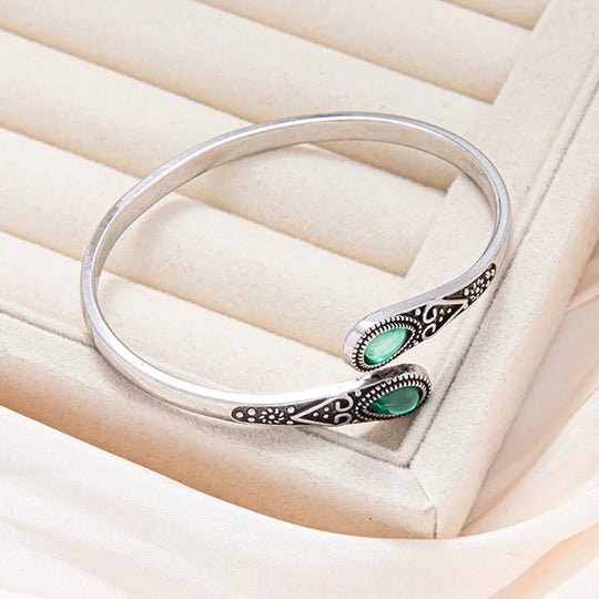 Green Stone Vintage Open Cuff Bracelet | Amelia Bellrose Jewellery