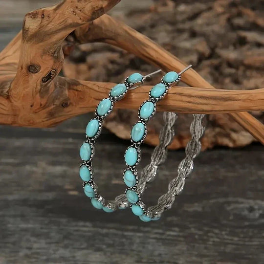 Turquoise Oval Statement Hoops | Amelia Bellrose Jewellery