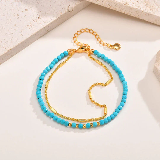 Turquoise Double Layer Bracelet Gold | Amelia Bellrose Jewellery