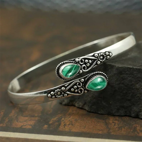Green Stone Vintage Open Cuff Bracelet | Amelia Bellrose Jewellery