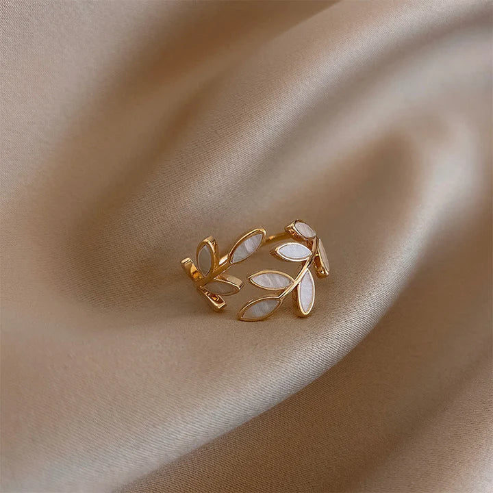 Mother of Pearl Leaf Wrap Ring | Amelia Bellrose Jewellery