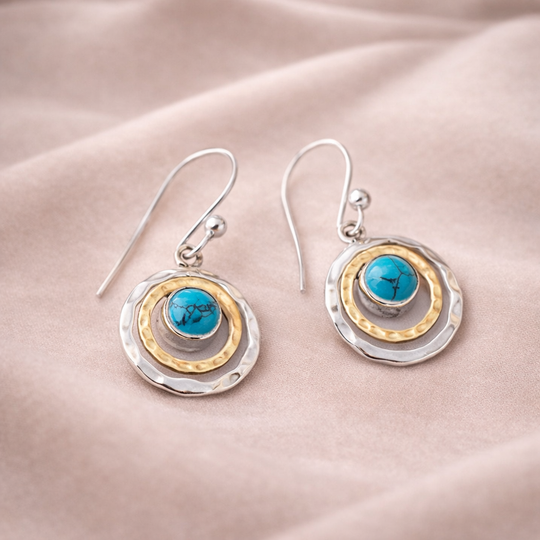 Turquoise Two-Tone Disc Drop Earrings | Amelia Bellrose Jewellery