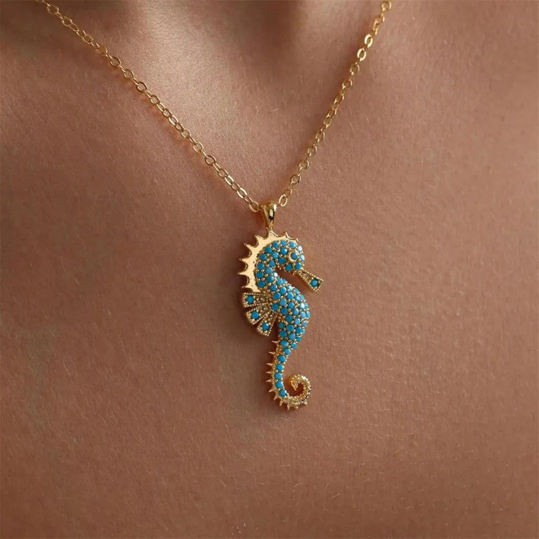 Blue Crystal Seahorse Pendant Necklace | Amelia Bellrose Jewellery
