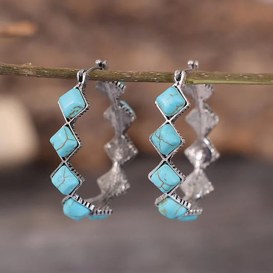 Turquoise Geometric Hoop Earrings | Amelia Bellrose Jewellery