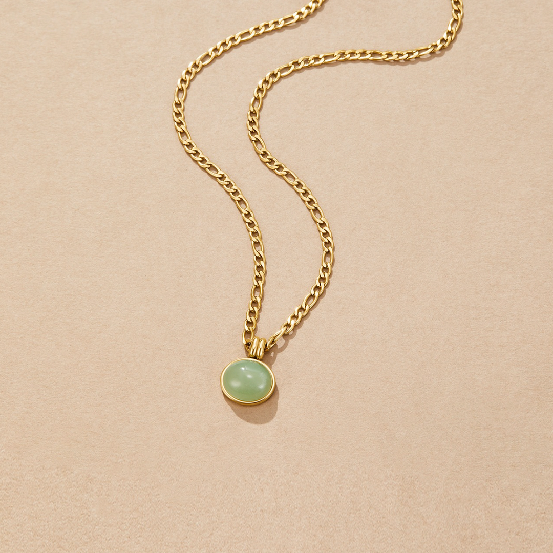 Green Stone Pendant Curb Chain Necklace | Amelia Bellrose Jewellery