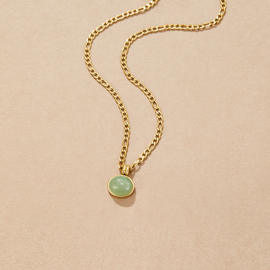 Green Stone Pendant Curb Chain Necklace | Amelia Bellrose Jewellery