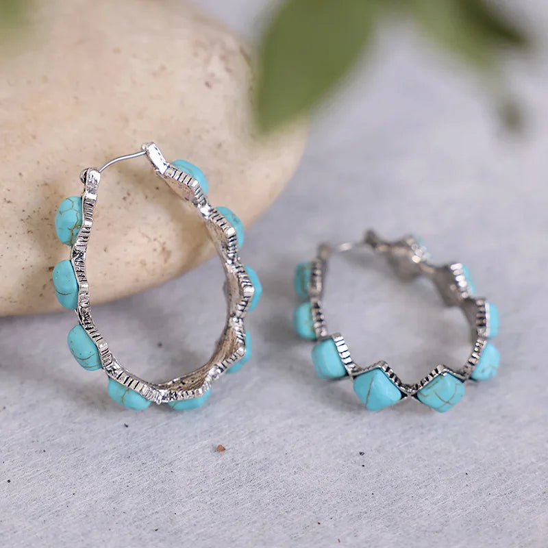 Turquoise Geometric Hoop Earrings | Amelia Bellrose Jewellery