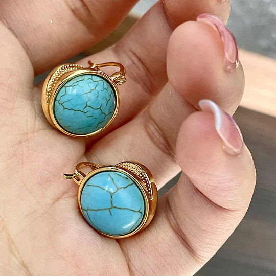 Turquoise Dome Gold Drop Earrings | Amelia Bellrose Jewellery