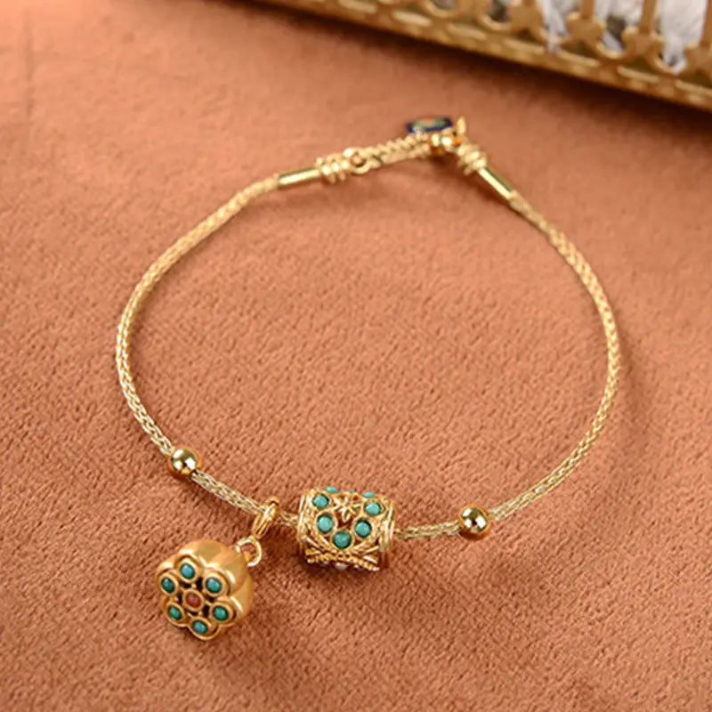 Gold Charm Beaded Adjustable Bracelet | Amelia Bellrose Jewellery