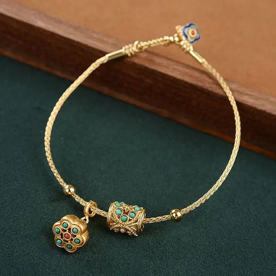 Gold Charm Beaded Adjustable Bracelet | Amelia Bellrose Jewellery