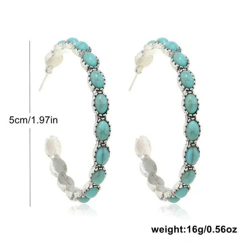 Turquoise Oval Statement Hoops | Amelia Bellrose Jewellery