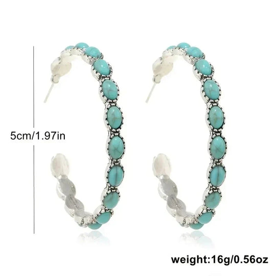 Turquoise Oval Statement Hoops | Amelia Bellrose Jewellery