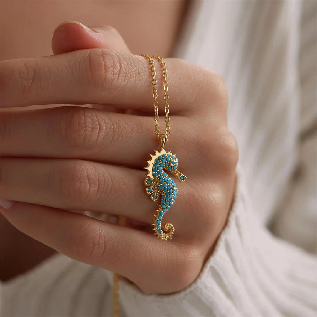 Blue Crystal Seahorse Pendant Necklace | Amelia Bellrose Jewellery