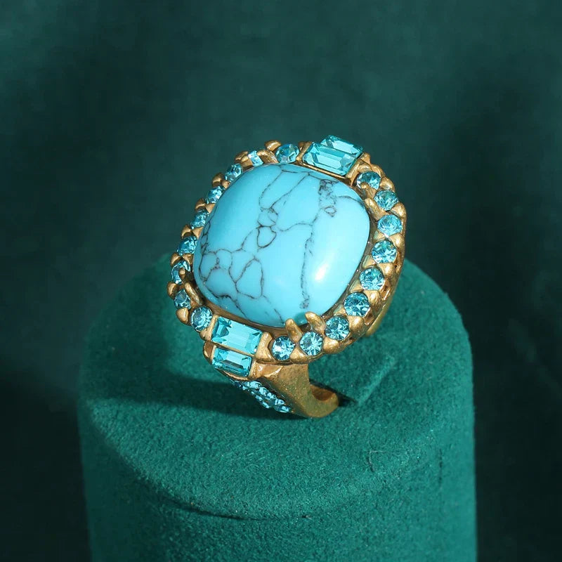 Turquoise Statement Halo Ring | Amelia Bellrose Jewellery
