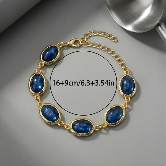 Oval Blue Crystal Bezel Link Bracelet | Amelia Bellrose Jewellery