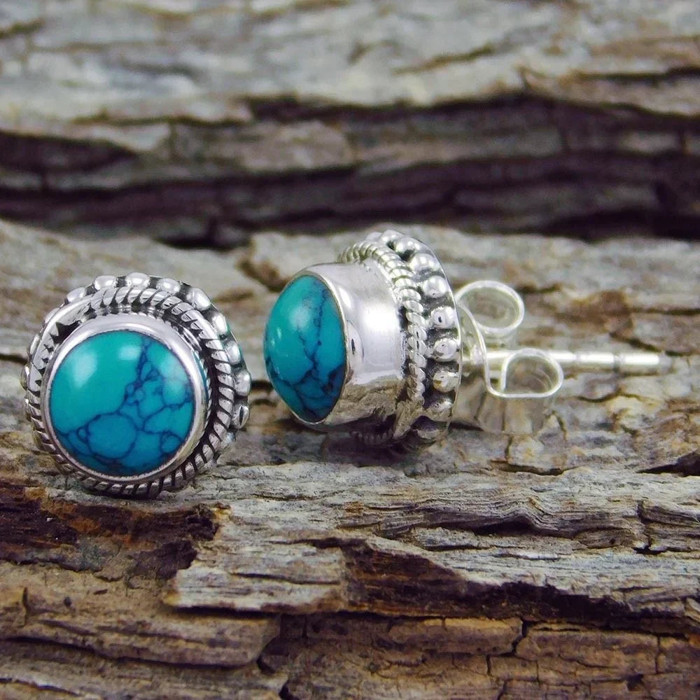 Turquoise Stone Vintage Stud Earrings | Amelia Bellrose Jewellery
