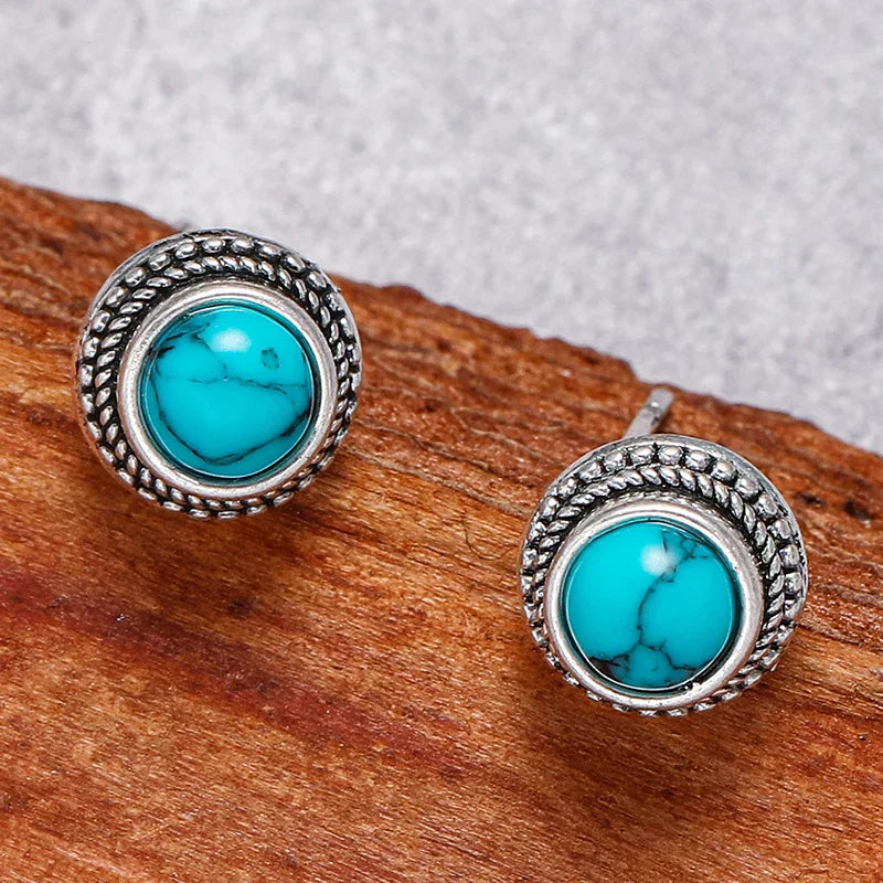 Turquoise Stone Vintage Stud Earrings | Amelia Bellrose Jewellery