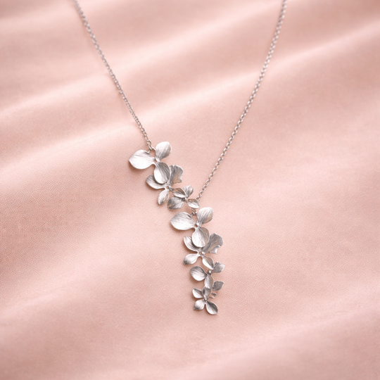 Silver Floral Drop Necklace | Amelia Bellrose Jewellery