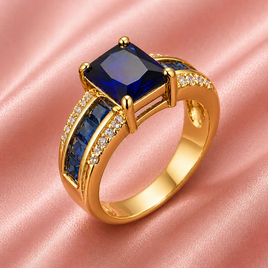 Square Blue Crystal Channel-Set Ring | Amelia Bellrose Jewellery