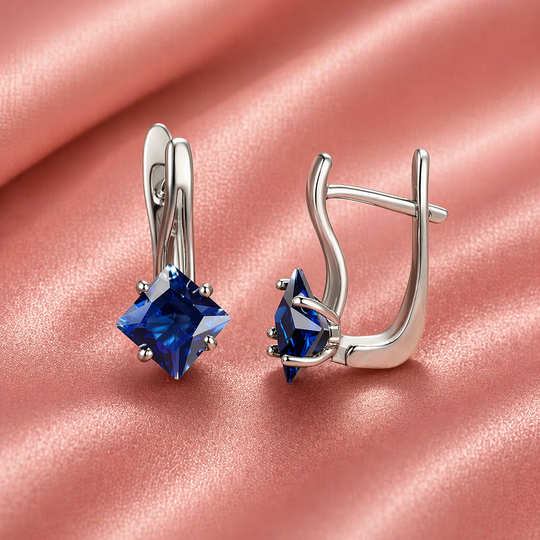 Square Blue Crystal Drop Earrings | Amelia Bellrose Jewellery
