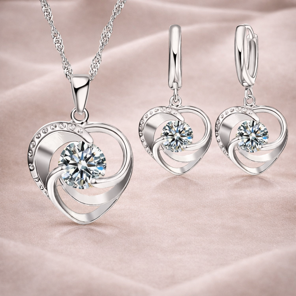 Crystal Heart Jewellery Set | Amelia Bellrose Jewellery