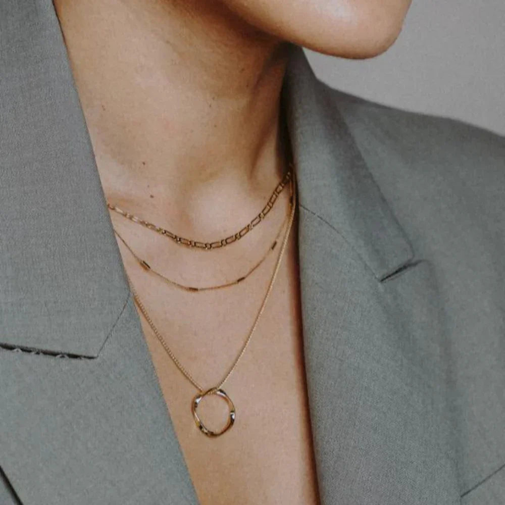 Open Circle Three Row Necklace