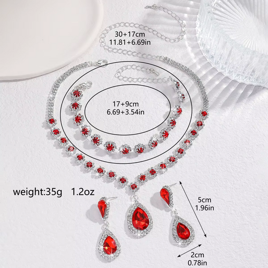 Floral Red Crystal Statement Jewellery Set Silver | Amelia Bellrose Jewellery