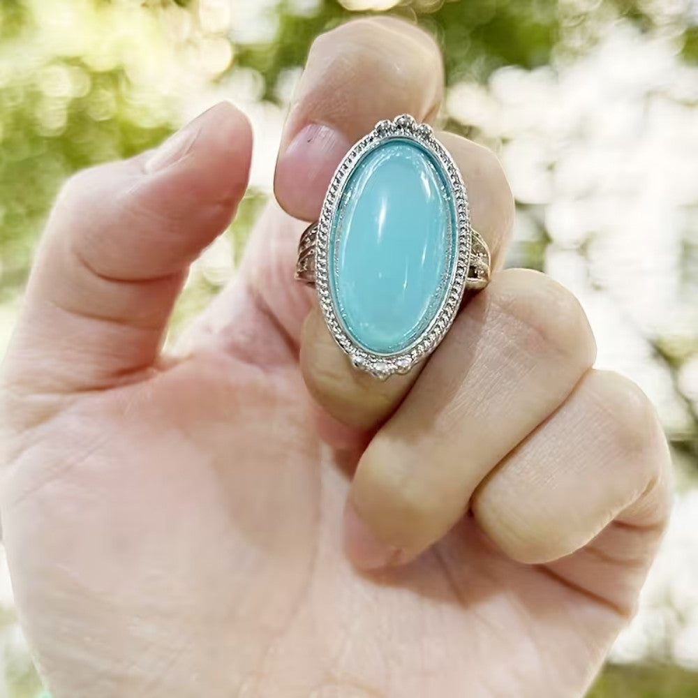 Aqua Cabochon Statement Ring Silver | Amelia Bellrose Jewellery