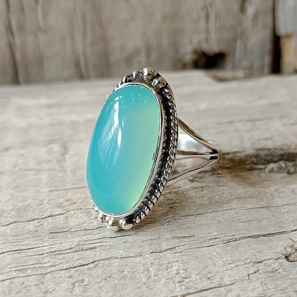 Aqua Cabochon Statement Ring Silver | Amelia Bellrose Jewellery