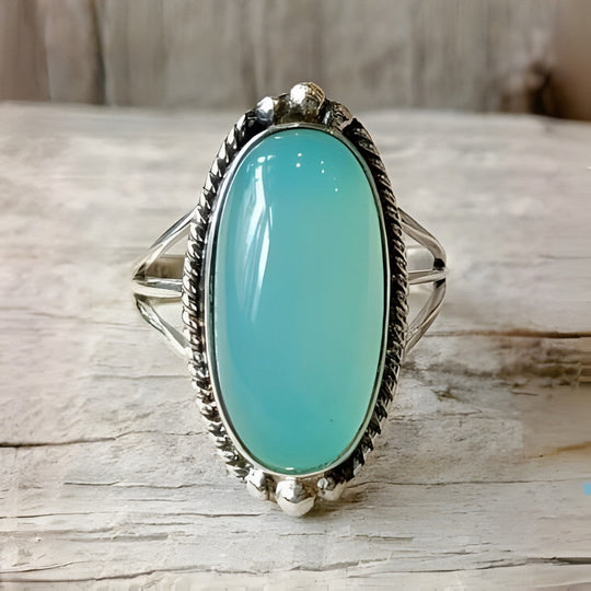 Aqua Cabochon Statement Ring Silver | Amelia Bellrose Jewellery