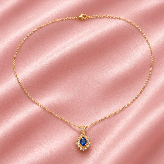 Vintage Blue Crystal Halo Necklace | Amelia Bellrose Jewellery